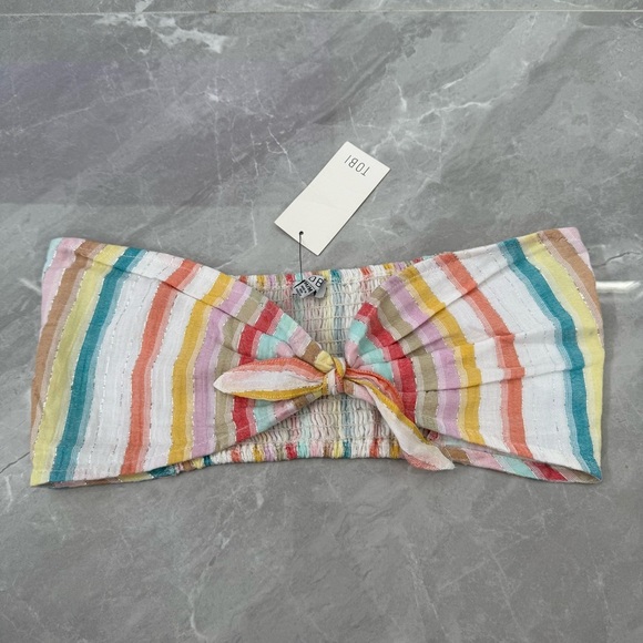 Women’s TOBI I Want It Crop Top Bandeau And Shorts Rainbow Stripe Two Piece Set - Picture 12 of 16